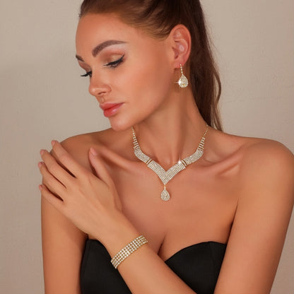 [Wedding Season] 4pcs Set: New Fashion Dinner Bag, Sparkling Water Diamond Striped Handbag, Wedding Bridesmaid Bag, Evening Bag, Dress Bag, Shoulder Bag, Wedding Season Sparkling Water Brick Necklace, Earrings, Bracelet Set