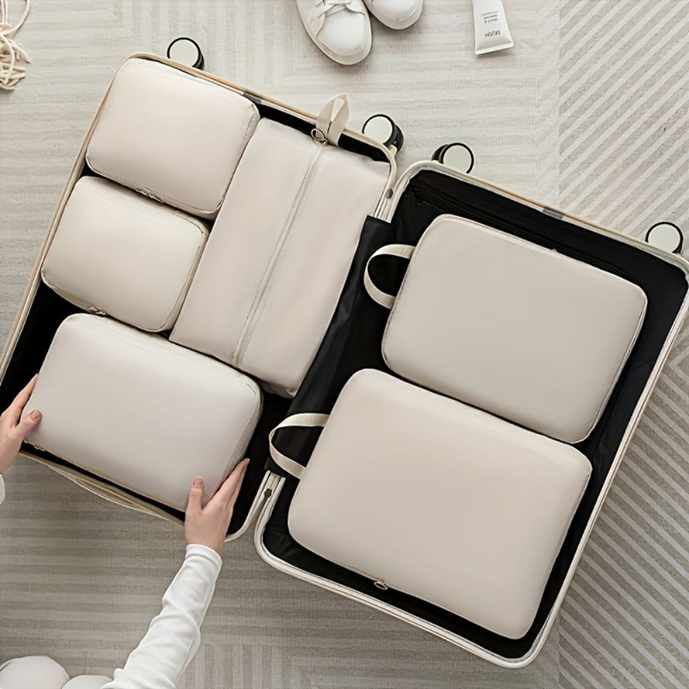 6pcs Compression Storage Cubes - Durable Easy-Clean Polyester, Lightweight Travel Organizers (Luggage/Clothing), Hand/Dry-Washable, Space-Saving, Sturdy, Ideal for Frequent Travelers/Business Trips, Buy 5 Get 1 Free
