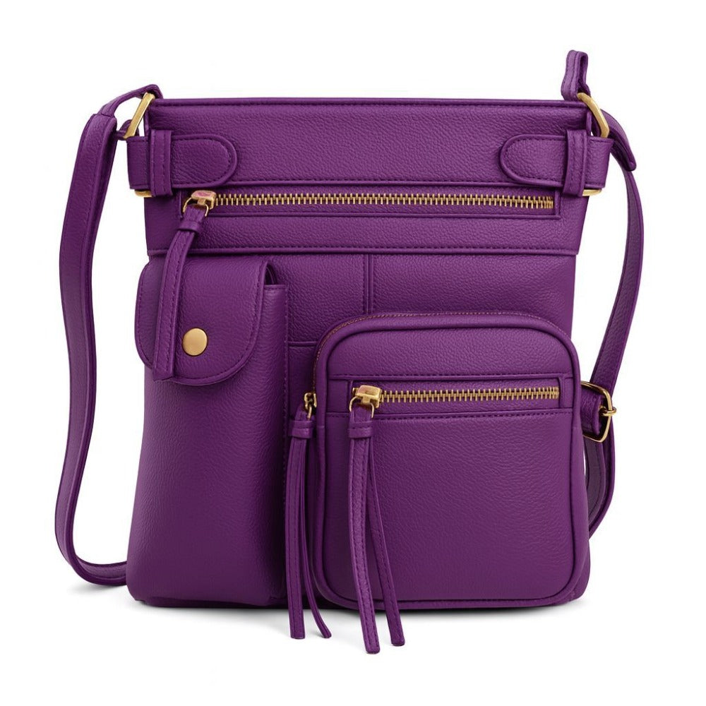 Super Soft Genuine Leather Crossbody Bag with Top Belt Accent – Classic Bronze Hardware