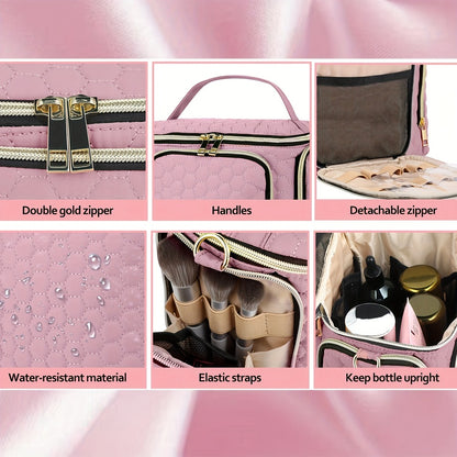 Crossbody Cosmetic Bag, Portable Cosmetic Bag, Multi-pocket Cosmetic Storage Bag, Toiletry Bag, Dry and Wet Separation Toiletry Bag, Large-capacity Travel Toiletry Multi-function Bag, Pink and Black Cosmetic Bag