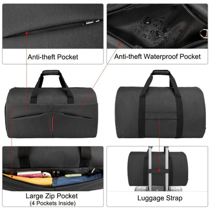 RAINSMORE Carry On Garment Bag Convertible Suit Travel Bag With Shoes Compartment Large Hanging Garment Duffel Bag Weekender Duffle Bag For Men Women, Black
