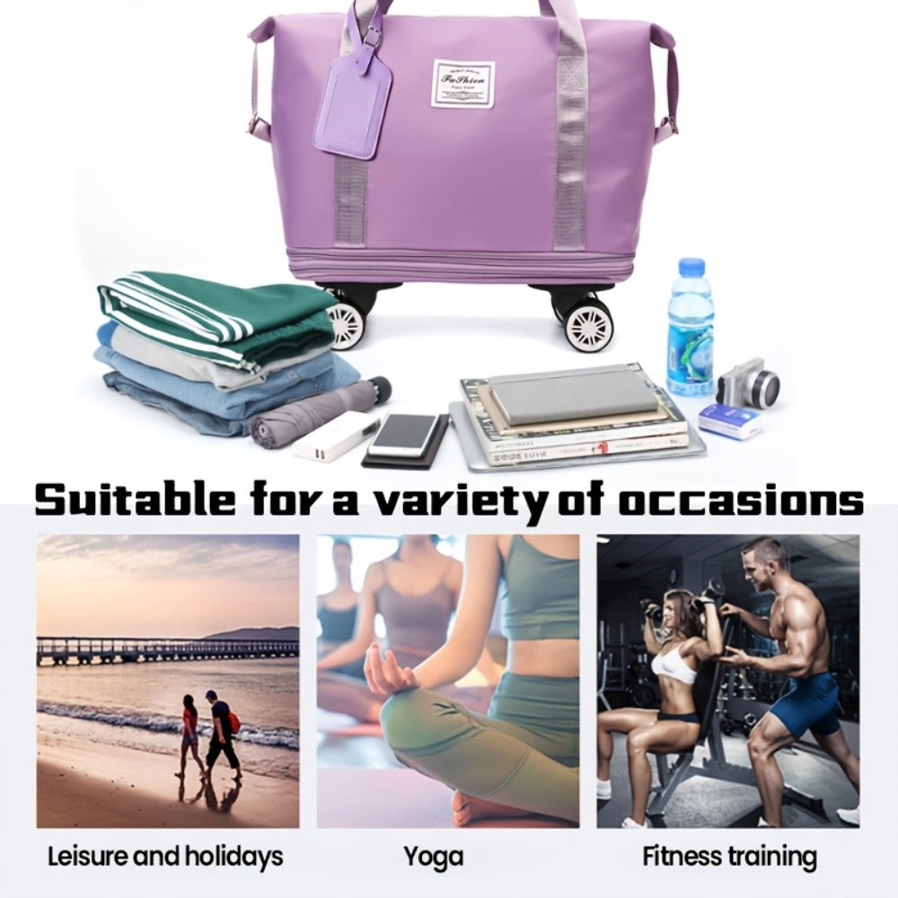 Versatile 3-in-1 Travel Duffel with 360° Spinner Wheels - Detachable & Expandable Nylon Bag for Business, Weekend Trips & Relocation, Easy to Fold and Store