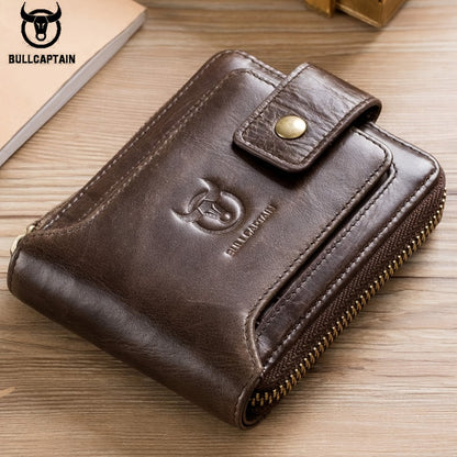 [Genuine Leather Wallet] BULLCAPTAIN Genuine Leather Wallet for Men Large Capacity ID Window Card Case with Zip Coin Pocket