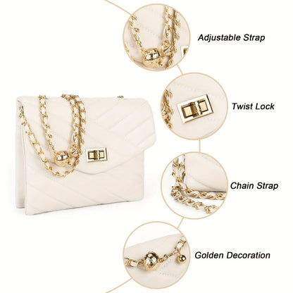 New Fashion Diamond Lattice Soft Chain Bag, Leisure And Easy with Pure Color PU Ladies Daily Travel Crossbody Bag