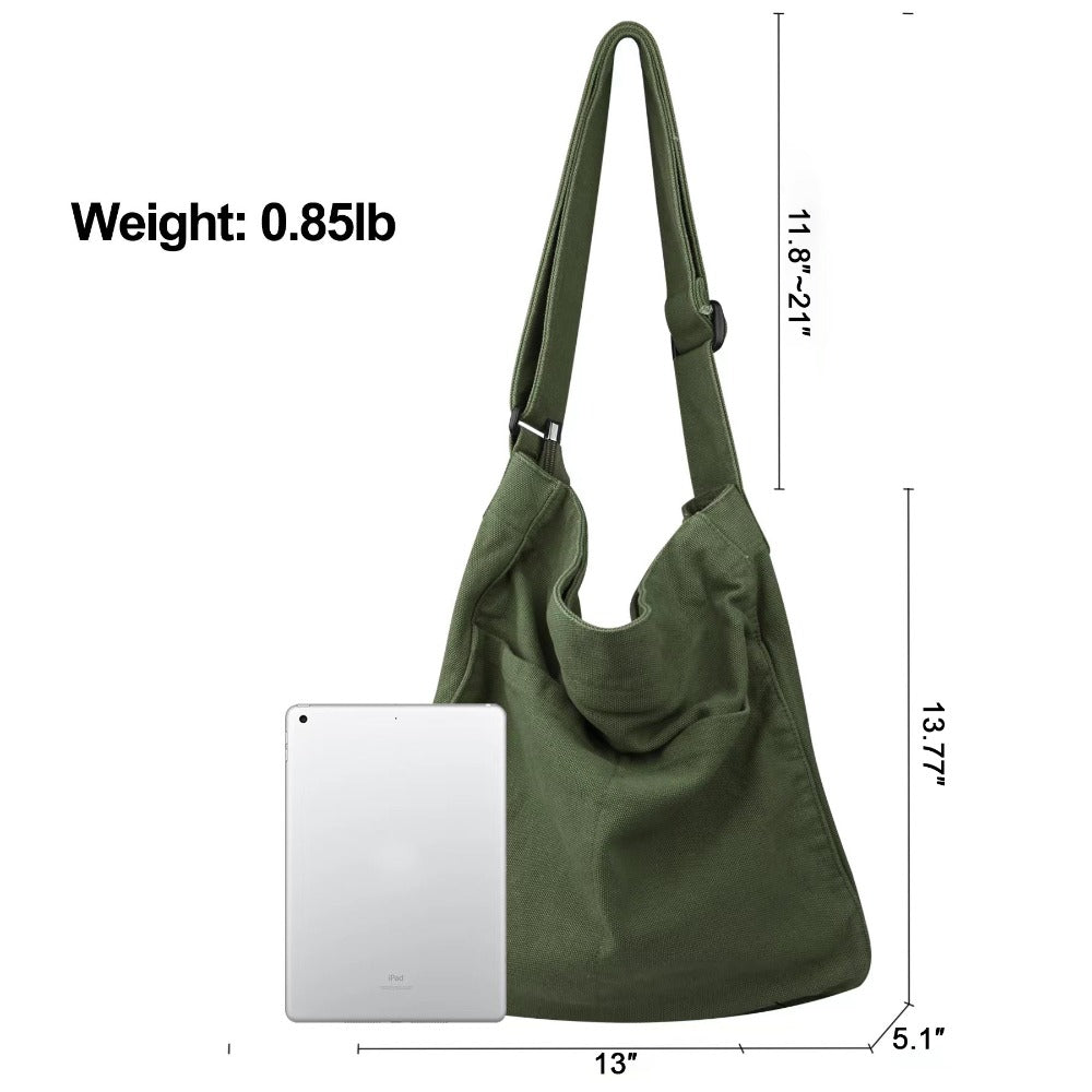 Canvas Hobo Crossbody Shoulder Tote Bag for Women and Men with Multiple Pockets - Casual Purse for Travel and Work