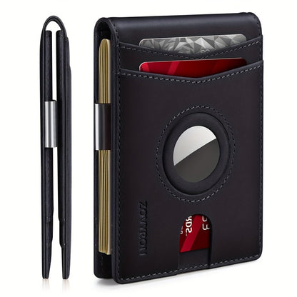 AirTag Leather Wallet for Men, Men's Leather Bifold Wallet, RFID Blocking with ID Window & Cash Slot, Gift Box Ready, Gift Wallet for Dad (Air Tag Not Included)