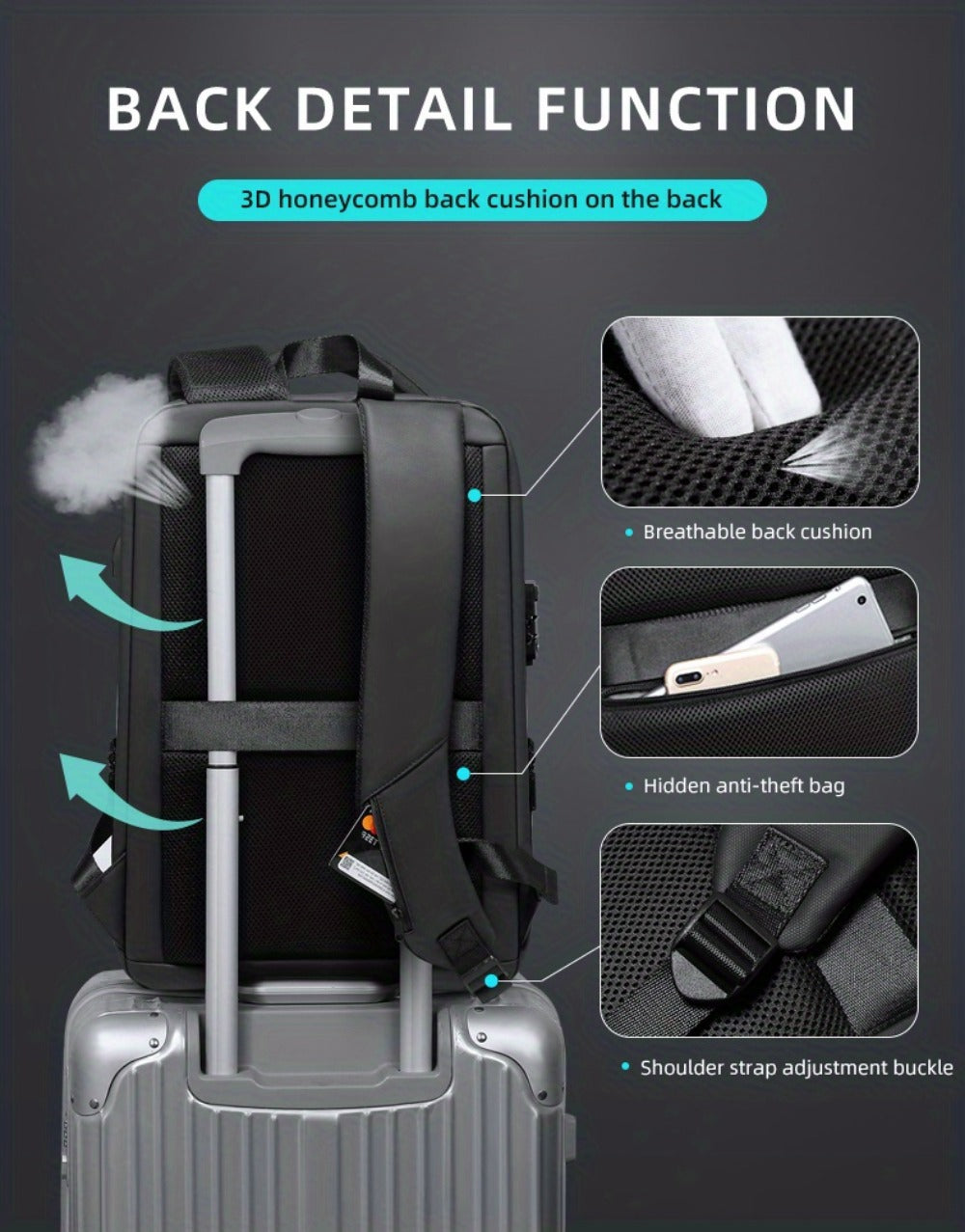 Laptop Backpack – Expandable, Anti-Theft, Large Capacity, for Travel & School | Bag Vero – detail view 22