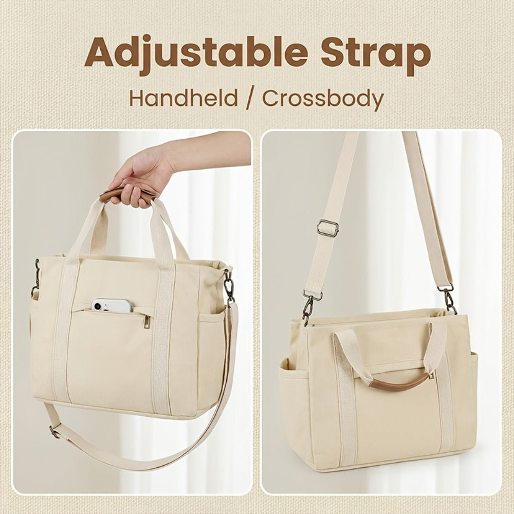 New Large Capacity Canvas Tote Bag with Multi Pockets Crossbody Tote Bag for Women Bible Handbag Everything Tote Bags with Compartments, Suit for Travel, Daily And Work