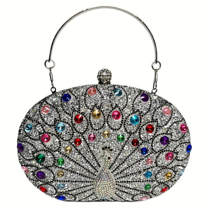 Rhinestone Evening Wedding Formal Handbag for Women - Round Clasp Clutch Purse - Rhinestone Bag