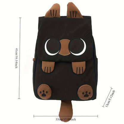 Adorable And Fun Spacious Cartoon Backpack - Made of Sturdy Nylon, Lined with, Features Zip Closure, Washable in Machine - Perfect for University Students, Siamese Cat Design with Brown Highlights