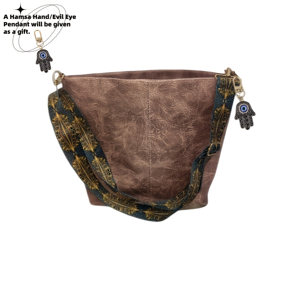 1pc Bohemian Geometric Strap Hobo Bag, Large Capacity Ethnic Crossbody Bag, Hamsa Hand/ Evil Eye Pendant, Women'S Retro Style Shoulder Bag For Best Birthday Gifts, Christmas And Valentine'S Day Gifts