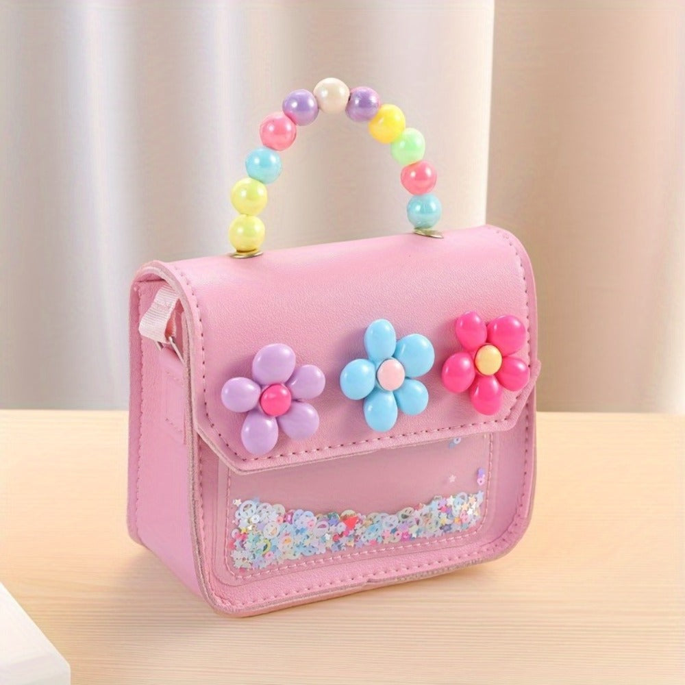 ' Handbag Featuring Floral Decorations And a Snap Closure - a Lightweight Pink Purse with Bead Details And a Pocket, Suitable for College, Parties, And Everyday Use