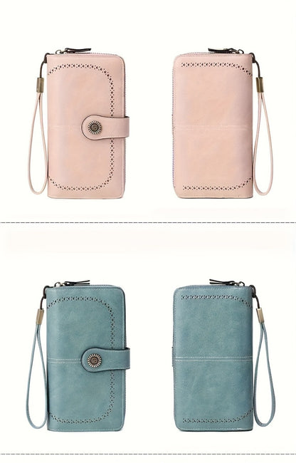 1pc Women's RFID Blocking Large Capacity Long Wallet with Wrist Strap - Multi-Compartment Zipper Purse, Phone Holder for Passport/Credit Cards, for smartphonelook (Smartphone Compatibility Varies by Model)