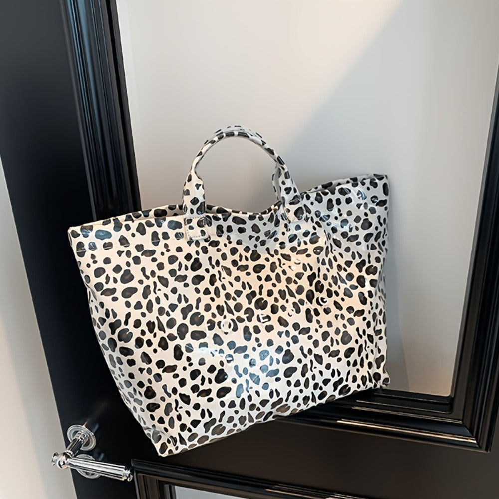 Women's Leopard Print Tote Bag, Double-layer Fabric, Classic Solid-color Handbag, PVC Fashion Bag, Stylish Large-capacity Tote Beach Bag, Portable Seaside Vacation Organizer, Travel Toiletry Bag, Pool Swimming Bag, Commuting Tote