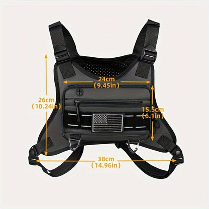 [Tactical Chest Bag] Men's Tactical Chest Bag - Lightweight Adjustable EDC Running Chest Pack - Multi-Pocket Outdoor Vest for Running, Hiking, Cycling & Exercise - EVA Breathable Material - Unisex Sports Chest Pouch for Outdoor Activities