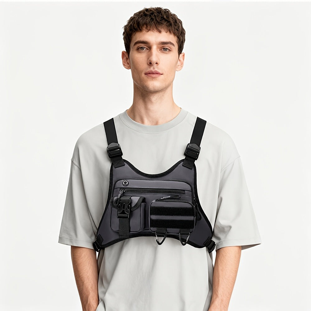 A Men's Multi Style Sports Chest Bag with Hollowed Out Design Tactical Backpack, Suitable for Multiple Scenarios