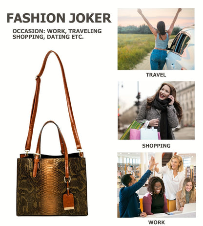 Women'S Crocodile Pattern Satchel Handbags Stylish Tote Handbags Crocodile Purses for Women 3pcs Set