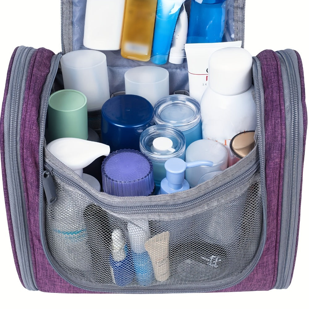 Women' Large Hanging Toiletry Bag - Large Capacity Travel Cosmetic Organizer with Hanging Hook & Top Handle, Lightweight Suitable for Holiday Trips, Zipper Closure, Multiple Pockets, Portable Makeup Case for Daily Commute and Storage