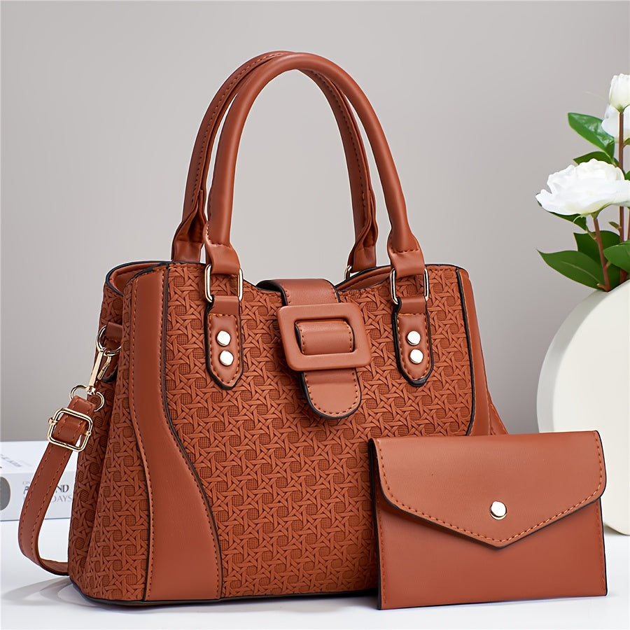 Fashion Women'S Bag, Two-Piece Set Mother And Son Bag, Simple And Versatile Large-Capacity Handbag, Shoulder Bag, Messenger Bag, Woven Pattern Large Bag