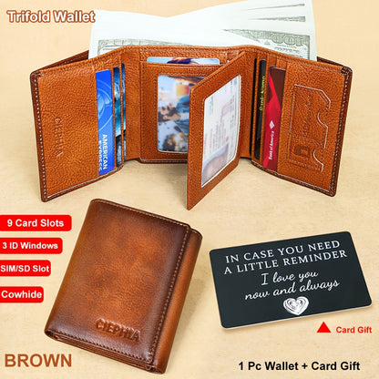 Men's Genuine Leather Bifold/Trifold Wallet, First Layer Cowhide RFID Blocking Vintage Wallet, Multi Function Credit Card Holder, Money Clips Gifts for Him Father's Day/Valentine's Day/Anniversary Gifts