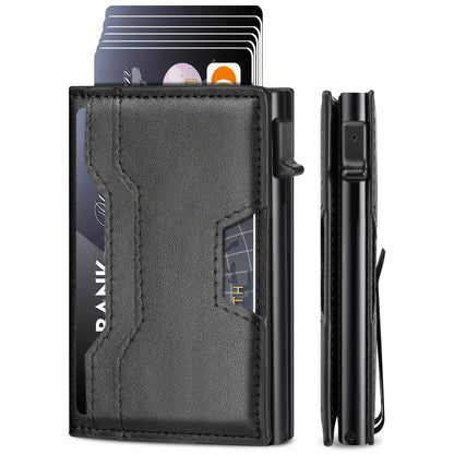 Wallet for Men, Mens Wallet Minimalist Slim Wallet, RFID Blocking Smart Pop Up Wallet with Money Clip & ID Window, Metal Compact Wallet, Aluminum Credit Card Holder