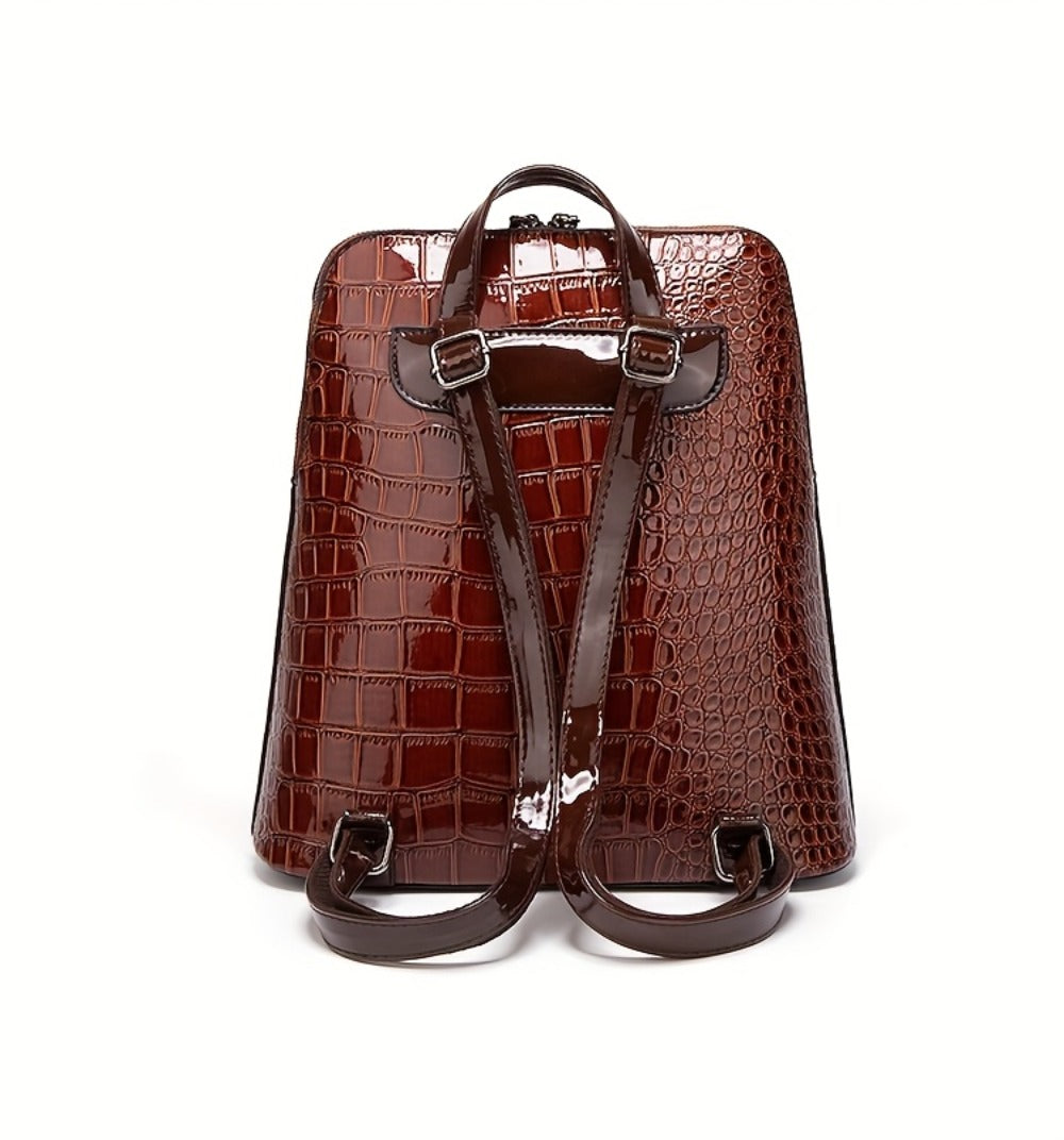 6pcs Set PU Minimalist Crocodile Embossed Women's Bag Set, High Cost Performance, Includes: Backpack, Tote Bag, Shoulder Bag, Clutch, Keybag, Wallet