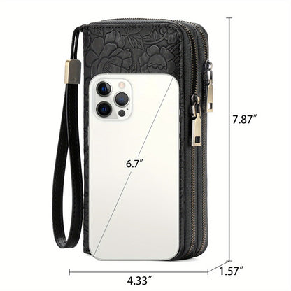 Wristlet Purse for Women, RFID Blocking Large Capacity Clutch Wallet with 24 Card Slots & Zipper Coin Pocket, Detachable Wrist Strap for Travel Gift for Her, Floral Print