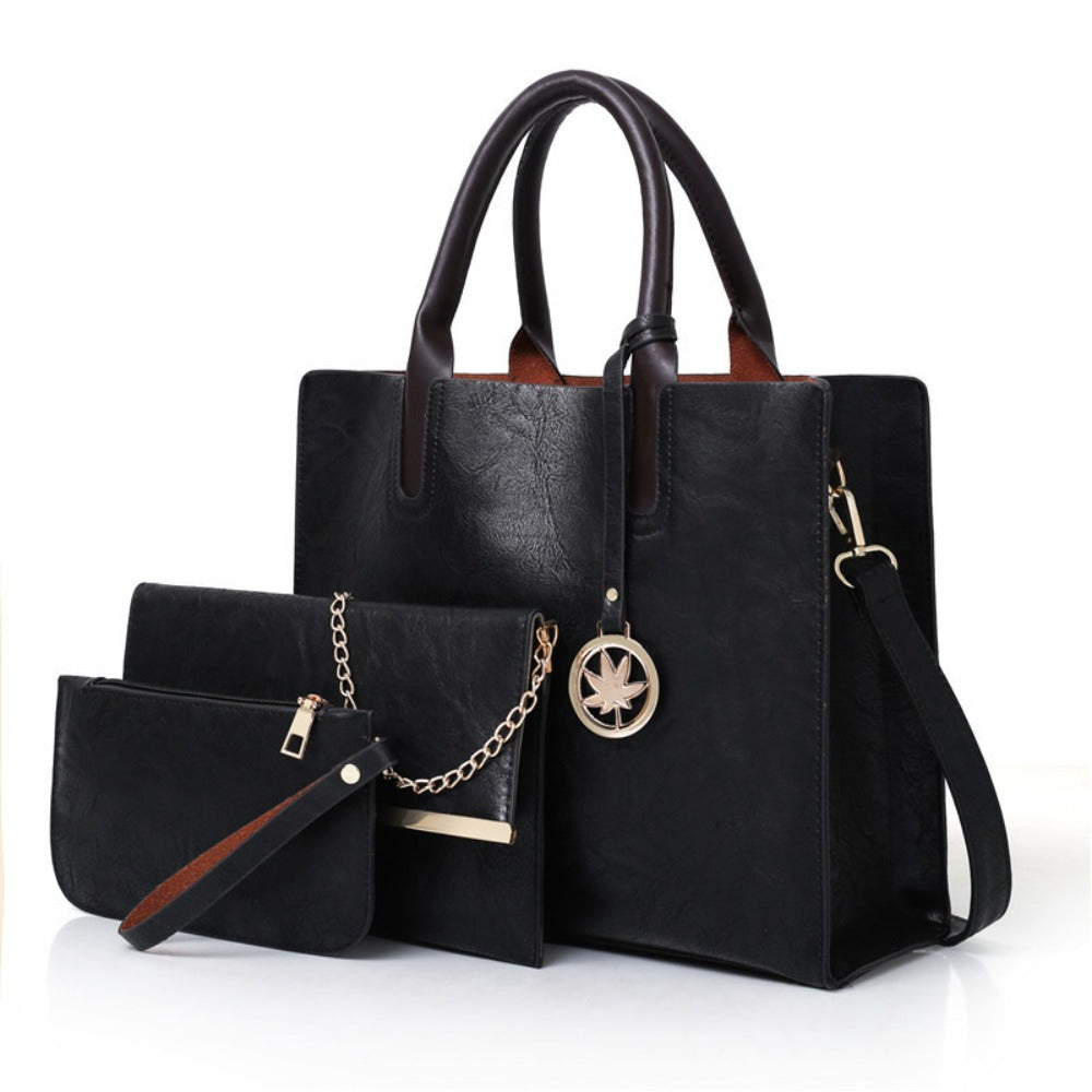 Set of 3 Vintage-Inspired Women'S Bags - Includes a Tote with Chain, a Crossbody Bag, And a Coin Purse