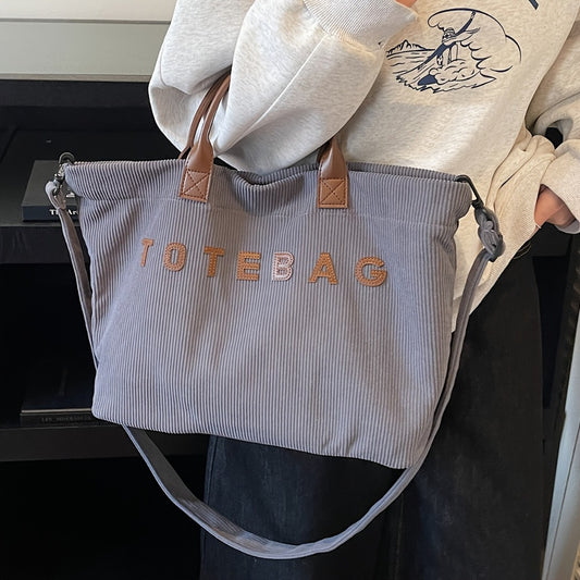 Vintage Solid Color Corduroy Handbag for Women, a Versatile And Sophisticated Tote Bag for Office Workers, a CROSSBODY Bag for Daily Commutes, a Large Capacity Shopping Bag for Travel, a CASUAL And Relaxed Women's Handbag
