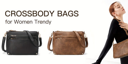Leather Handbags for Women, Casual Crossbody Bag with Detachable Strap | Large Capacity, Zipper Closure | Urban Chic Design for Everyday Commute, Shopping, Travel (Coffee Brown, Tan, Black)