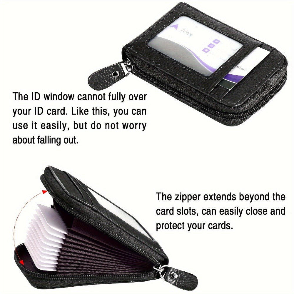 Men's Women's RFID Blocking Leather Mini Wallet -9 Card Slots Card Holder Case Organizer Compact Zipper Around Purse with ID Window and Drivers License