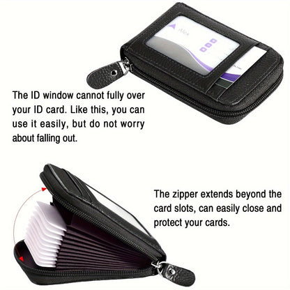 Men's Women's RFID Blocking Leather Mini Wallet -9 Card Slots Card Holder Case Organizer Compact Zipper Around Purse with ID Window and Drivers License