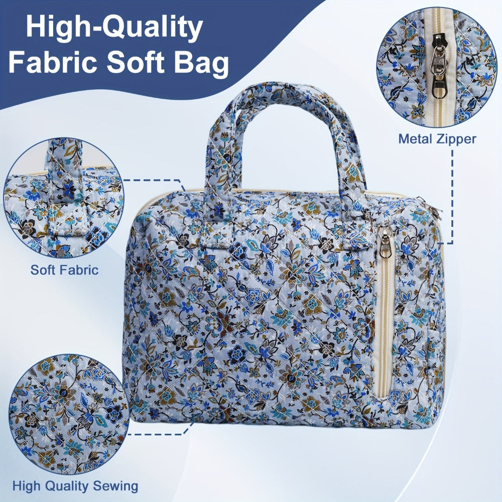 Cute Quilted Floral Print Fabric Bags 2pcs Set - Handbag, Makeup Pouch, Toiletry Bag, Coin Purse & Storage Pouch for Women | 2025 Collection
