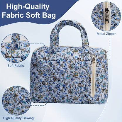 Cute Quilted Floral Print Fabric Bags 2pcs Set - Handbag, Makeup Pouch, Toiletry Bag, Coin Purse & Storage Pouch for Women | 2025 Collection