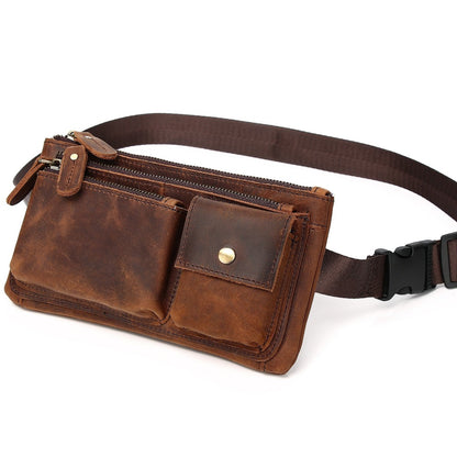 Stylish Retro Authentic Leather Hip Bag, Slim Phone Pouch, Vintage Crossbody Purse