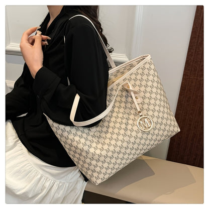 Sanrio Women'S Large Capacity Tote Bag, with Small Pink Bag And Decorative Bow, Zipper Closure Design, 3pcs/4pcs, Fashion Letter Print Shoulder Bag, Handbag for Daily Casual Travel Commute