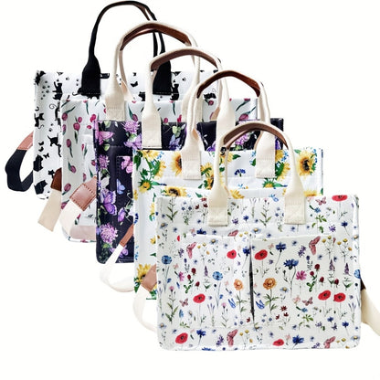Tote Bag Multiple Pockets Crossbody Bag for Women, Great for Books, Notebook Bag, Travel Bag, Bible Bag, Adjustable Straps