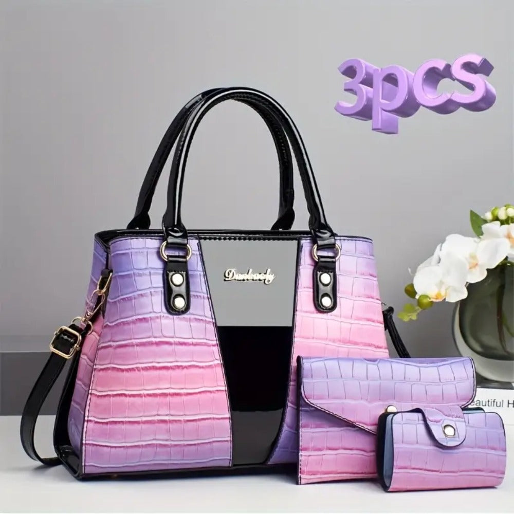 25 Years New Painted Stone Pattern Color Matching Random Pattern European And American Trendy Fashion Women'S Handbag Three-Piece Set
