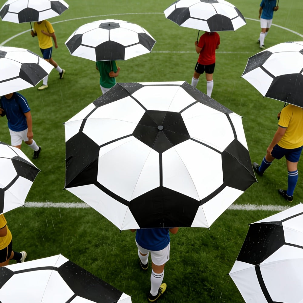 This New Folding Umbrella Features A Large Soccer Ball Print. It'S An Essential Umbrella For Soccer Enthusiasts, Portable, And Suitable For All Seasons. It'S A Casual Outdoor Accessory And A Must-have For The Home.