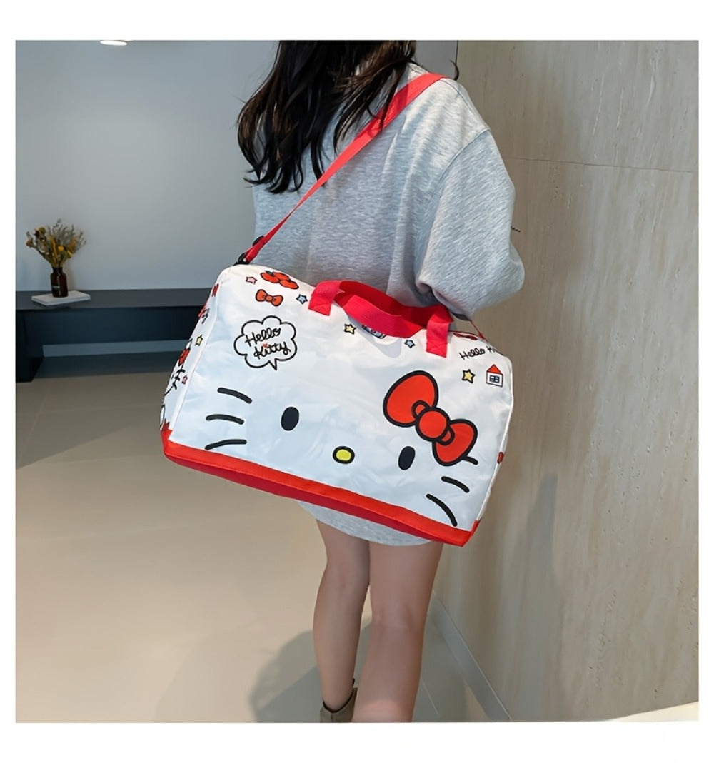 Sanrio KT Cat Stroller Travel Bag Storage Cosmetic Bag Two-Piece Kurumi Hand-Held Short-Distance Luggage Bag Large Capacity Gym Bag