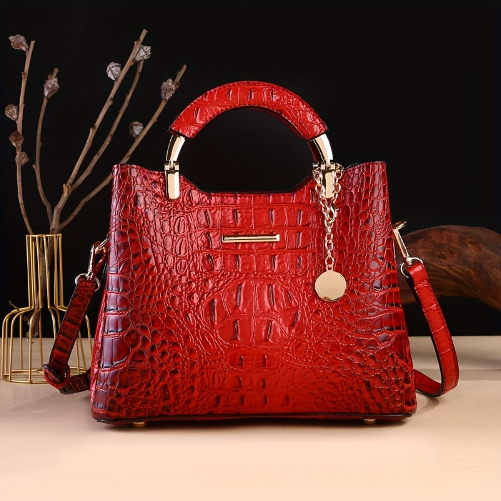 Elegant Luxury Crocodile Print Tote Bag - Women's Fashion Handbag, Shoulder Bag, Crossbody Bag & Purse