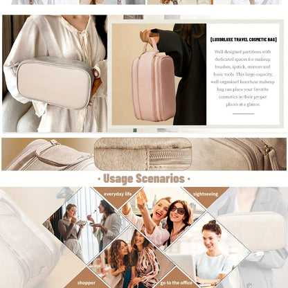 [Large Cosmetic Bag] Card Holder + Makeup Bag Women's Large Capacity High Quality Cosmetic Bag - Tri-Fold Travel Makeup Multiple Zippered Pockets & Wrist Strap for Brushes, Toiletries, Storage, Toiletry Bag | Large Cosmetic Bag