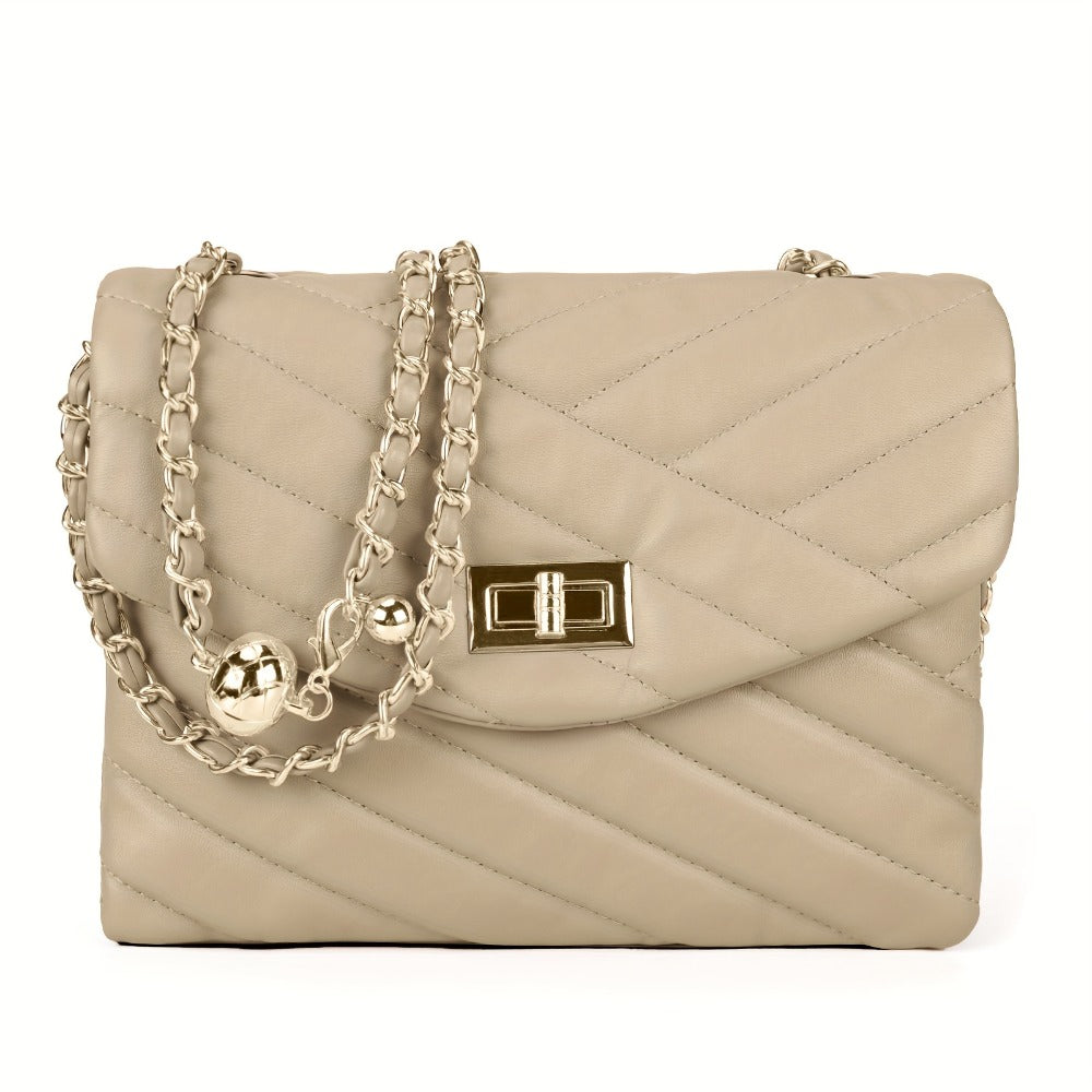 New Fashion Diamond Lattice Soft Chain Bag, Leisure And Easy with Pure Color PU Ladies Daily Travel Crossbody Bag