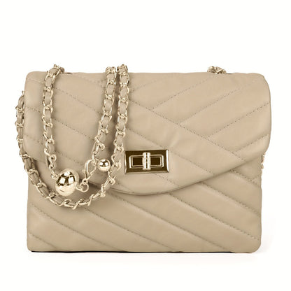 New Fashion Diamond Lattice Soft Chain Bag, Leisure And Easy with Pure Color PU Ladies Daily Travel Crossbody Bag