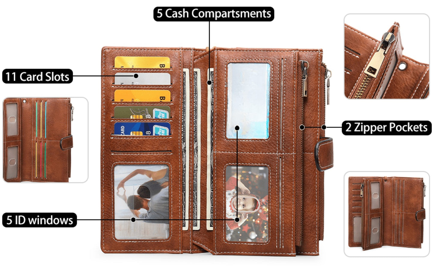 Ladies' Wallet Featuring a Double Zipper Compartment, Designed for RFID Protection, Serves As a Card Holder And Clutch Bag, Equipped with Numerous Card Slots, Ample Storage Space, Includes a Wrist Strap And Comes in a Gift Box