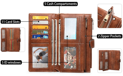 Ladies' Wallet Featuring a Double Zipper Compartment, Designed for RFID Protection, Serves As a Card Holder And Clutch Bag, Equipped with Numerous Card Slots, Ample Storage Space, Includes a Wrist Strap And Comes in a Gift Box