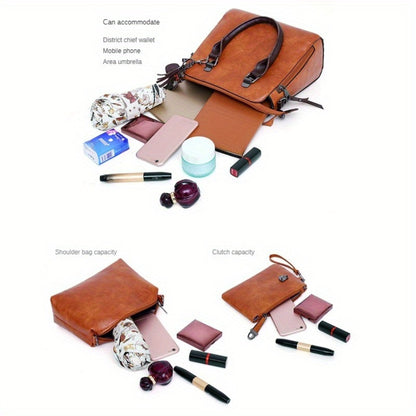 4pcs Vintage Handbag, Adjustable Strap, Casual Handbag
