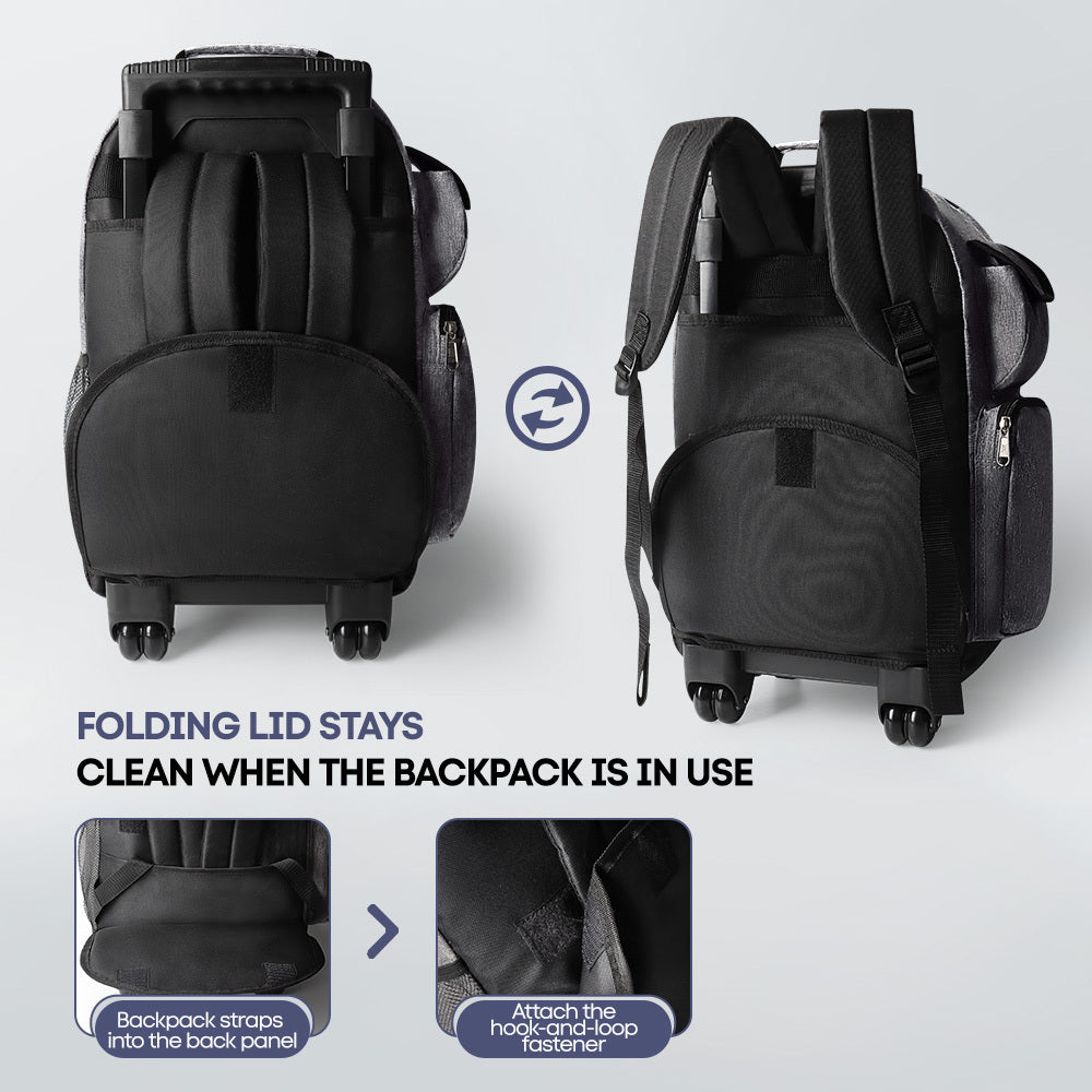 20 Inch Travel Rolling Backpack with Retractable Handle,Large Capacity Backpack with Wheels for Women & Men,Printing Travel Trolley Suitcase Bag for Weekend, School, Overnight, Work