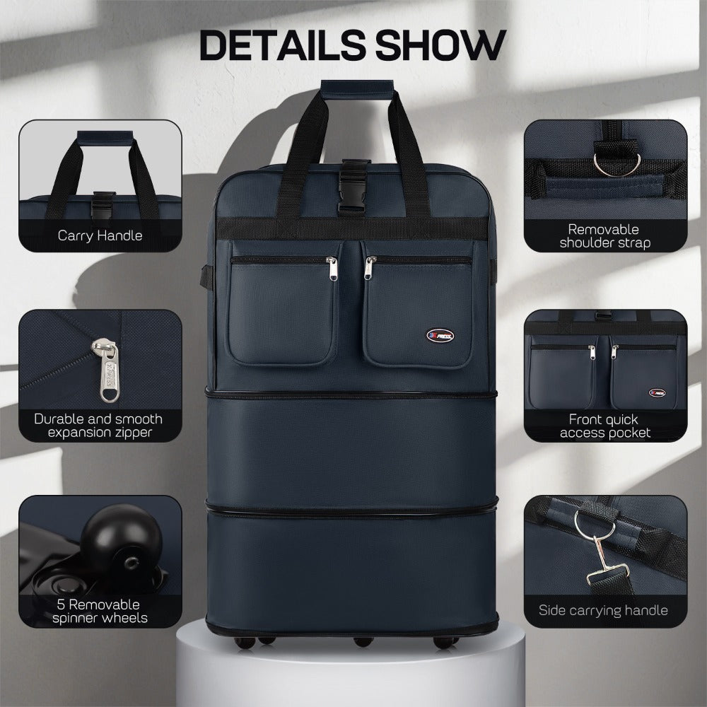 Multi-Functional Expandable Foldable Luggage with Spinner Wheels & Removable Strap,Water-repellent Collapsible Rolling Suitcase,Large Capacity Travel Bag for Home Storage,Moving,Trip, Outdoor Sport - 30in 36in 40in - Red/Navy/Black