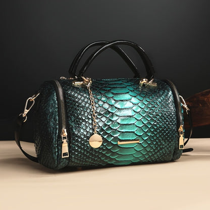 2pcs Retro Snake-Print Boston Bag - Large Capacity Crossbody/Handbag with Detachable Strap, Deep ///, Elegant Animal Pattern Handbags for & Travel, Durable & Easy Maintenance Suitable for Fashion